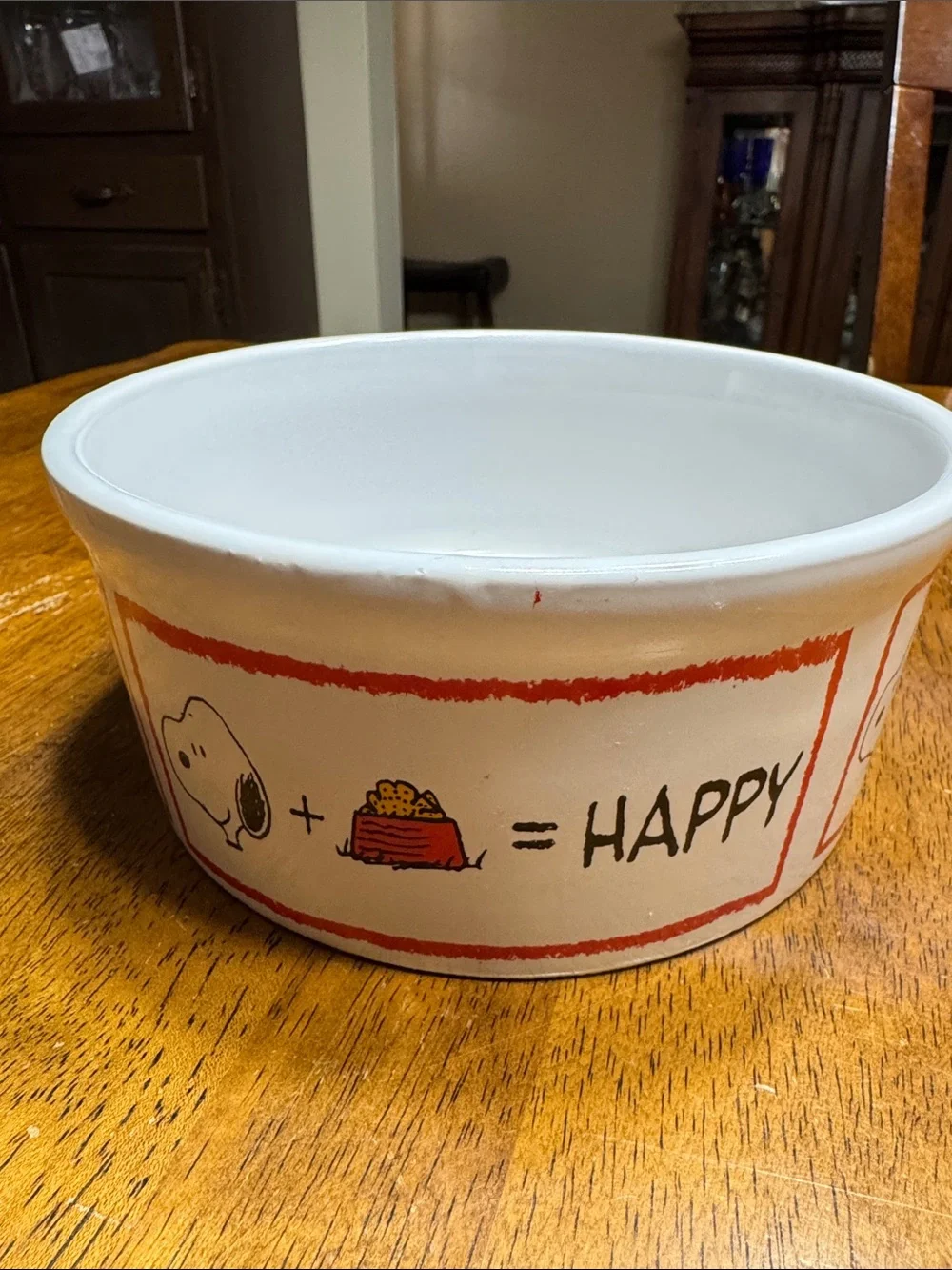 PEANUTS Snoopy HAPPY “ Dogs life” ceramic pet bowl. 7” X 3 1/8”